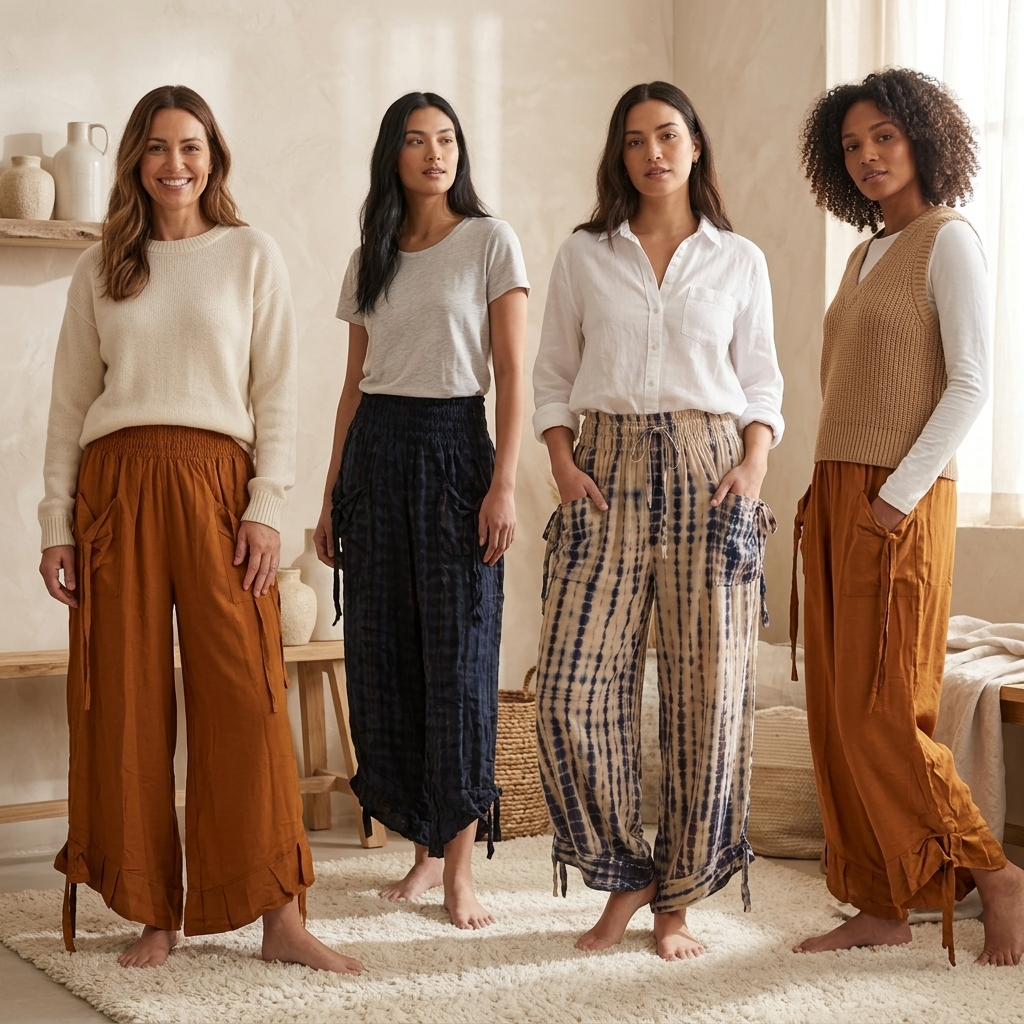 Flowy Lightweight Boho Tie-dye/plain Frill Pants - Effortless & Comfortable Fit