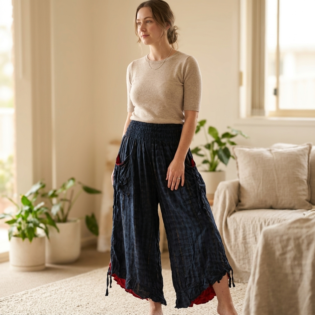 Flowy Lightweight Boho Tie-dye/plain Frill Pants - Effortless & Comfortable Fit