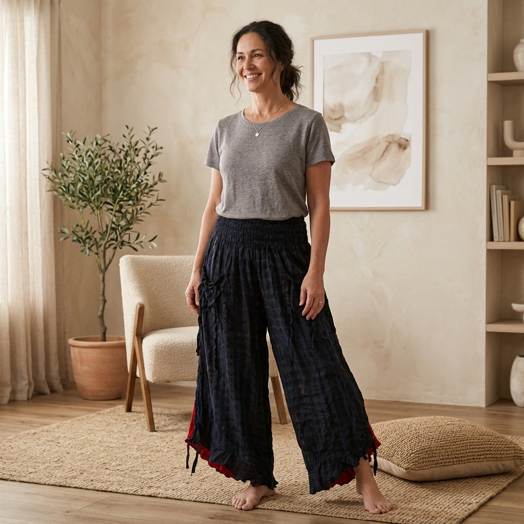 Flowy Lightweight Boho Tie-dye/plain Frill Pants - Effortless & Comfortable Fit