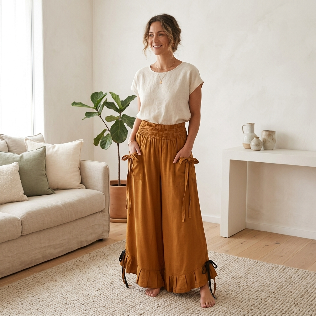 Flowy Lightweight Boho Tie-dye/plain Frill Pants - Effortless & Comfortable Fit