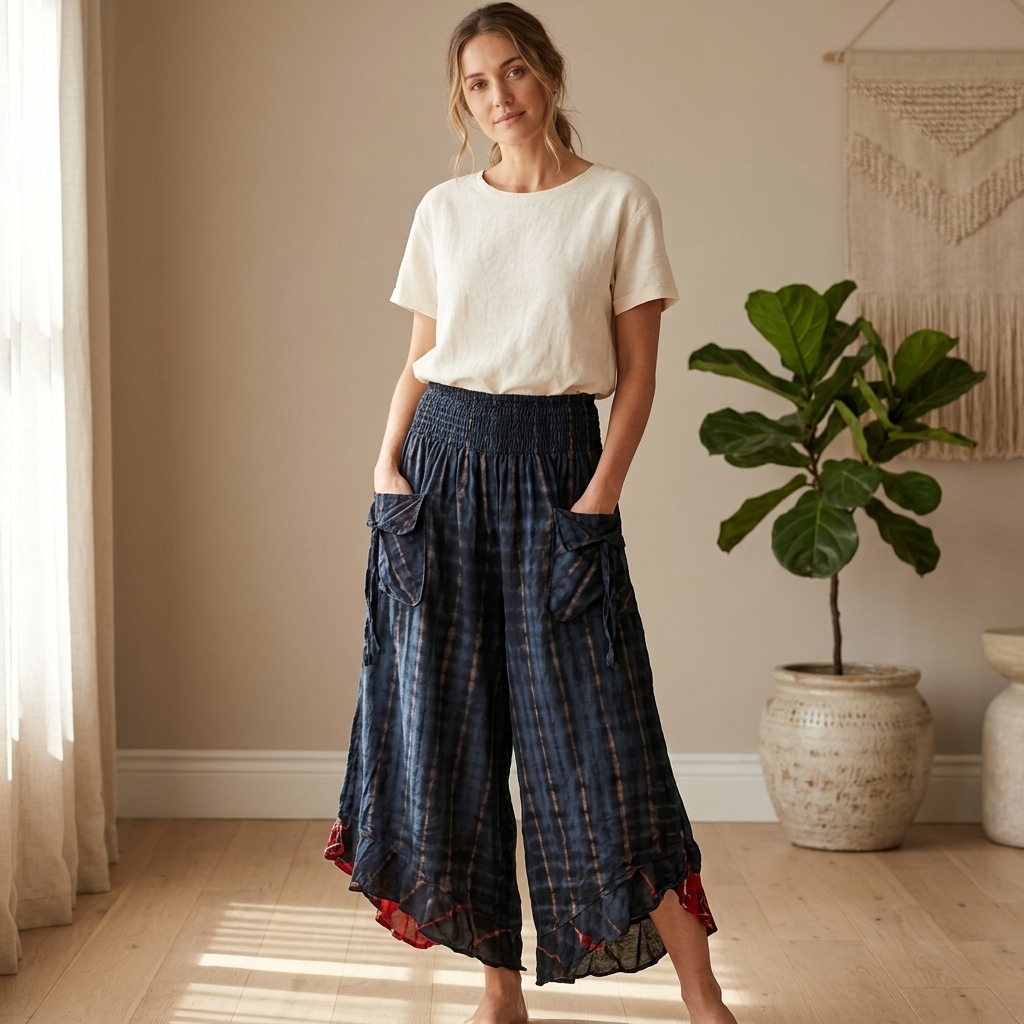 Flowy Lightweight Boho Tie-dye/plain Frill Pants - Effortless & Comfortable Fit
