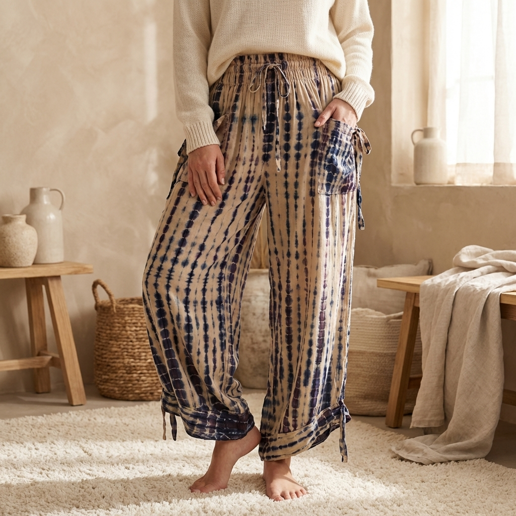 Flowy Lightweight Boho Tie-dye/plain Frill Pants - Effortless & Comfortable Fit