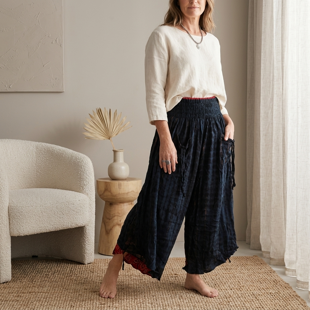 Flowy Lightweight Boho Tie-dye/plain Frill Pants - Effortless & Comfortable Fit