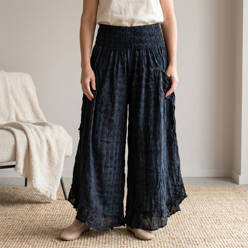 Flowy Lightweight Boho Tie-dye/plain Frill Pants - Effortless & Comfortable Fit
