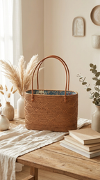 Handmade Rattan Bag with inner Pouch - Large Boho Bali Beach Bag