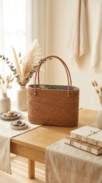 Handmade Rattan Bag with inner Pouch - Large Boho Bali Beach Bag