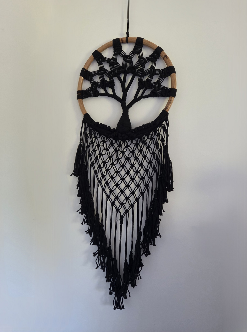 Handmade Boho Black Tree of Life Dreamcatchers - Elegant Bedroom & Living Room Decor'
